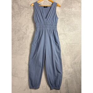 Cider Blue Gauze Smocked Waist Sleeveless Jumpsuit Pants M Comfy Vacation Party